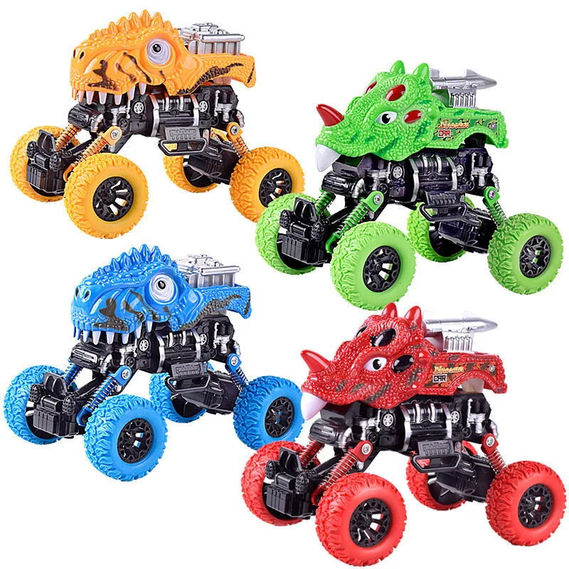 Amazon hot sale Anti Shock Vehicles Car Toys Friction Powered cartoon Dinosaur Monster car Inertia 4WD Pull Back Dinosaur Car