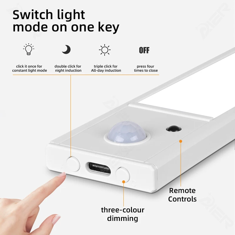 New Usb Rechargeable Battery 3 Color And Brightness Dimmable  3000k 4000k 6000k Motion Sensor Kitchen Under Led Cabinet Light