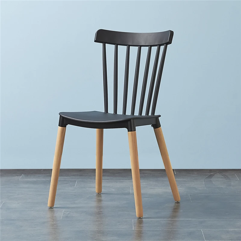 
Free Sample Cheap Wholesale Black Windsor Chair Modern Plastic Dining Chair With Wood Legs 