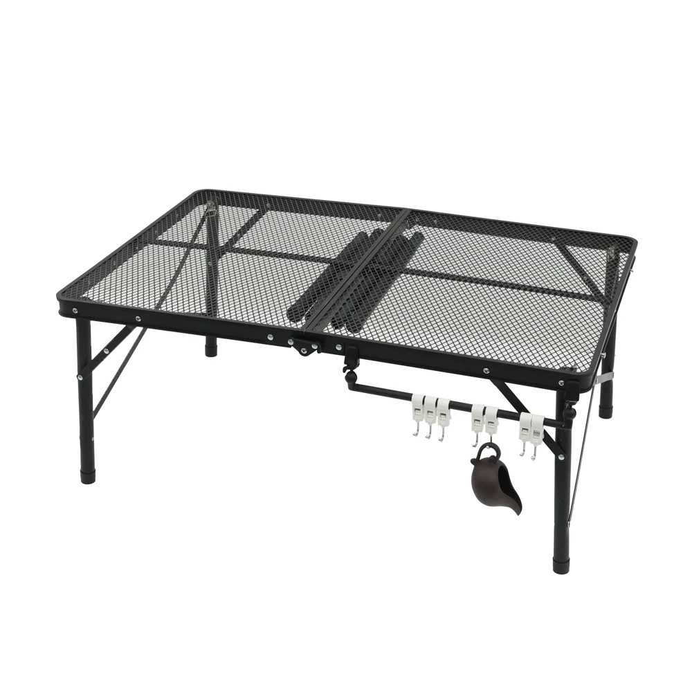 iron mesh table top camping mini aluminium portable table top folding camping kitchen cabinet (1600296283176)