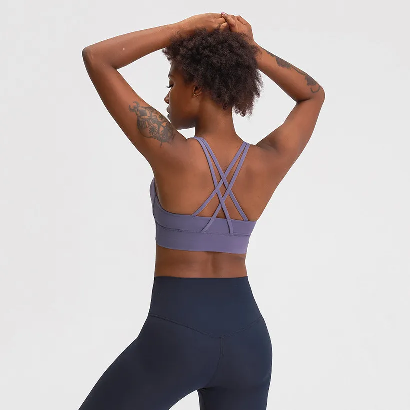 Cross Back Support Yoga Bra Strappy Push Up Sports Bra Women Padded Fitness Gym Bra