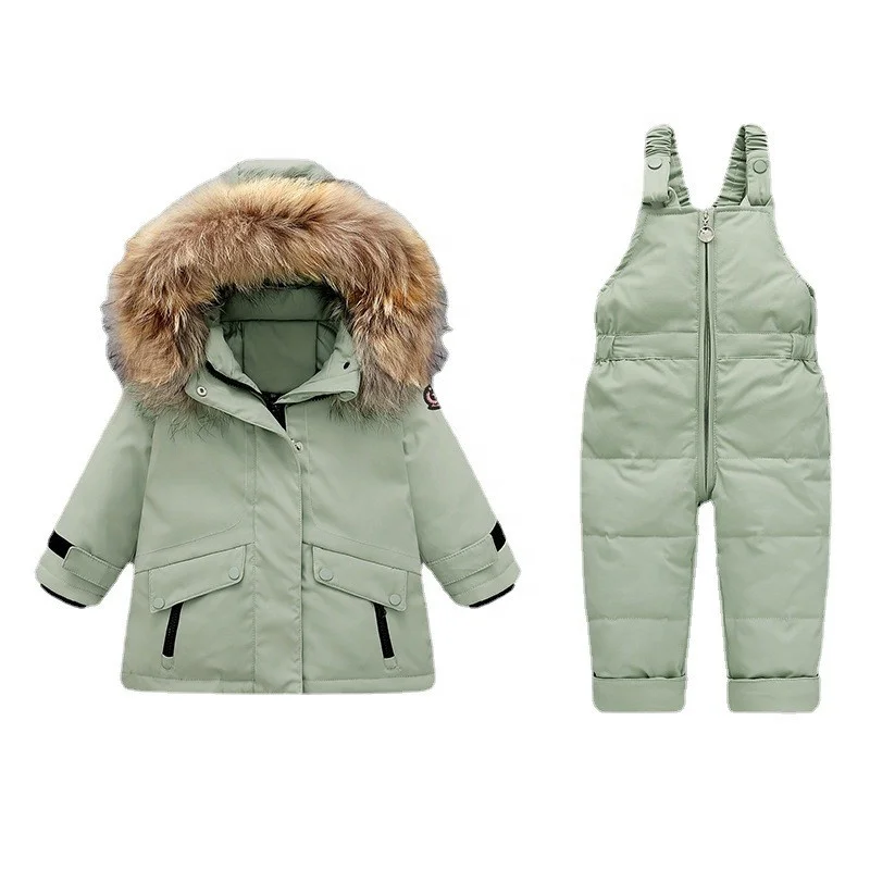 Wholesale Windproof Baby Boy Snowsuit Winter Clothes Toddler Snow Pants and Jacket Kids Girls Down Hoodie Baby Clothes Set Coats