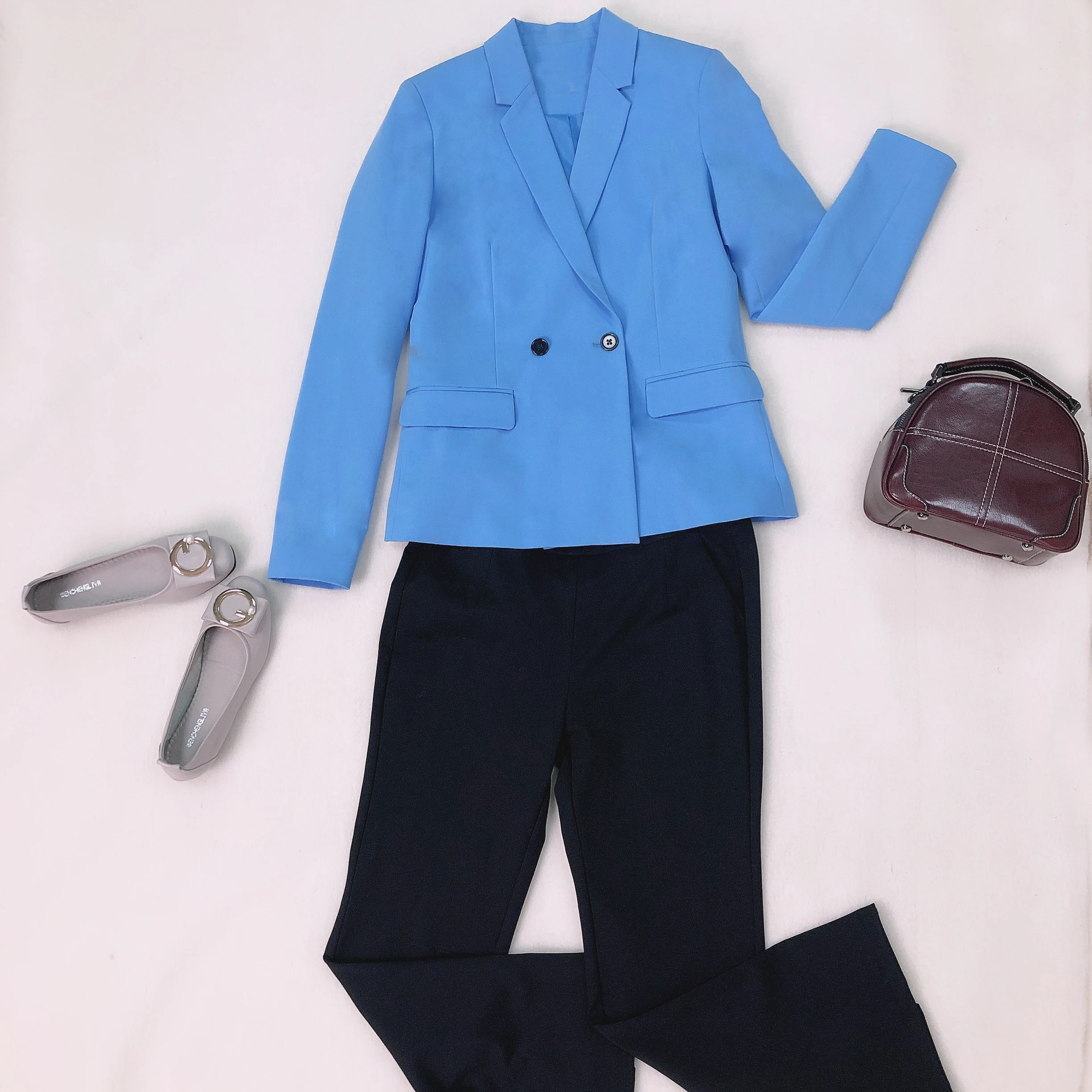 
2020 high quality Women blue double-breasted suits casual work office lady style women coat classical for autumn wear clothing 