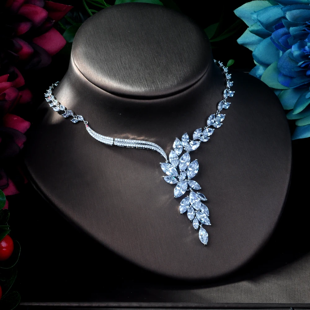 HIBRIDE Clear BEST QUALITY BRILLIANT CRYSTAL ZIRCON EARRINGS and NECKLACE BRIDAL JEWELRY SET WEDDING DRESS ACCESSARIES N-165