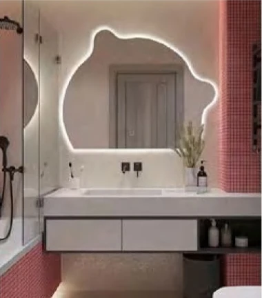 Bathnology OEM ODM Hot Sale silver smart bathroom Mirror with LED Light touch screen Wall Irregular led mirror