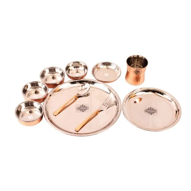 Copper Dinner Set Kitchen Utensils Tabletop Serving Luxury Product Best Quality Indian Style Hammered Design 100% Pure Worldwide