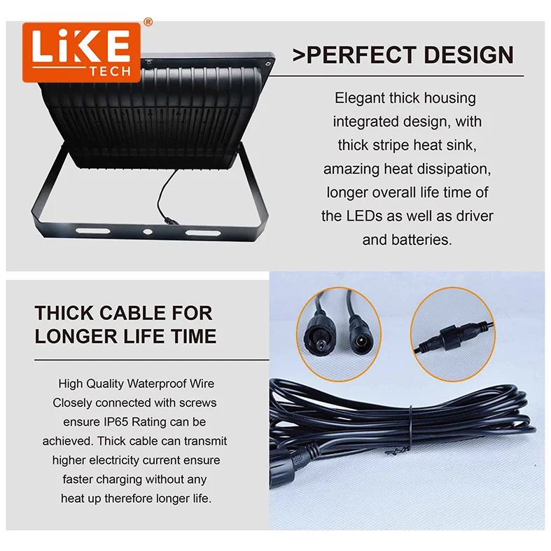 Liketech 30w 60w 90w 100w 200w 300w 400w 500w 2000w IP67 waterproof street garden solar flood light 1000w outdoor