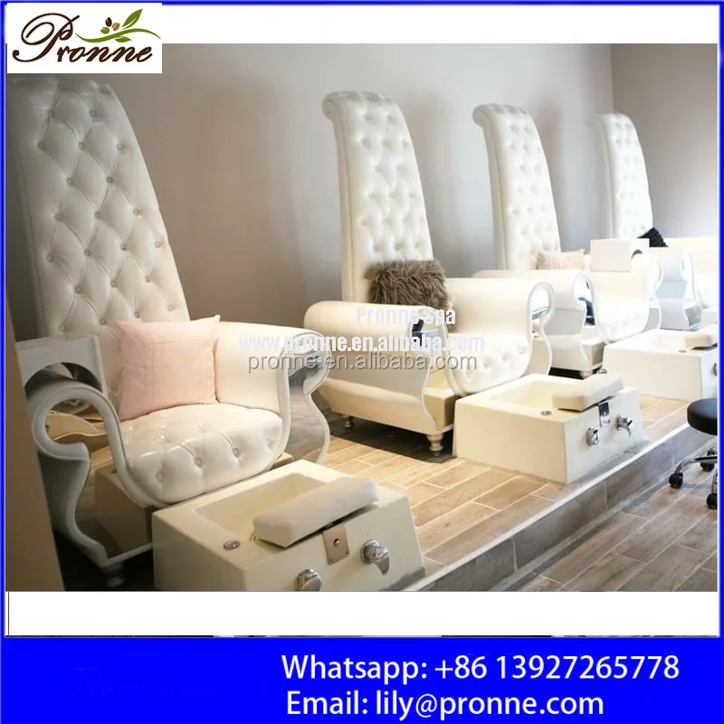 Nail salon ergonomic pedicure chair wooden base with ceramic sink and footrest