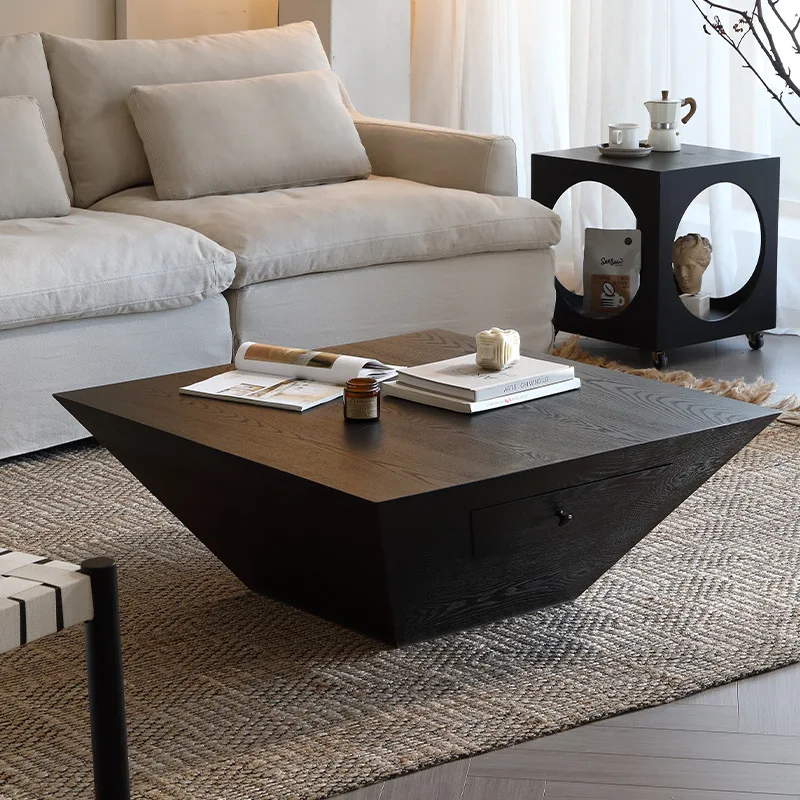 Nordic Retro Styled Solid Wood Living Room Coffee Table Vintage Natural Wooden Round Rustic Black Coffee Table