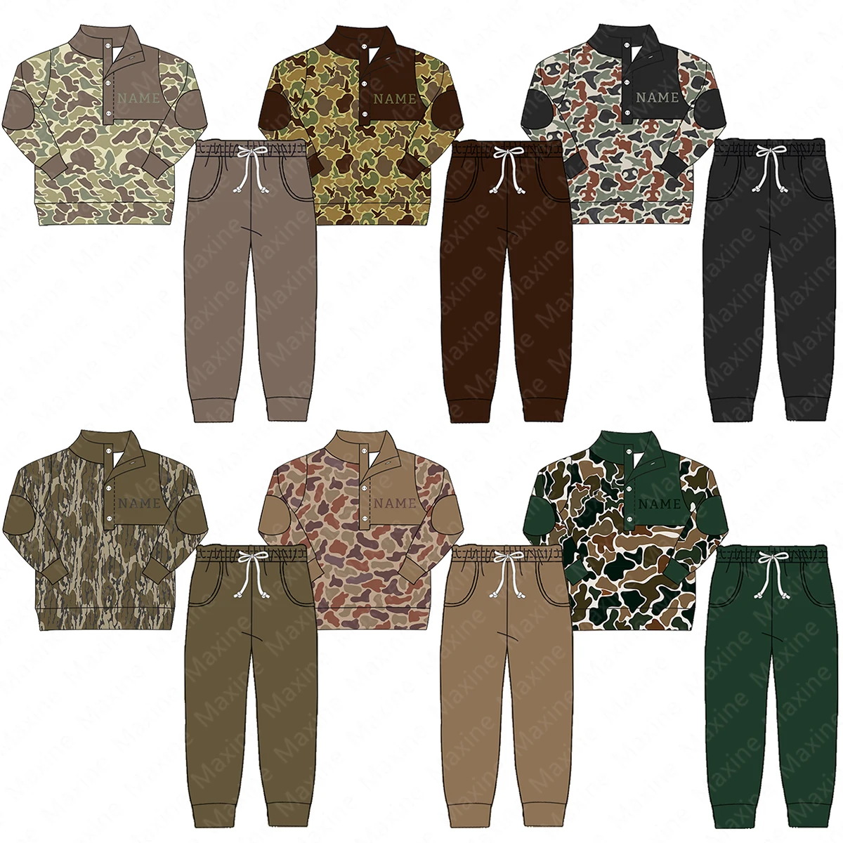 Custom name boys clothing sets monogram embroidery kids clothes long sleeve camouflage boys clothing