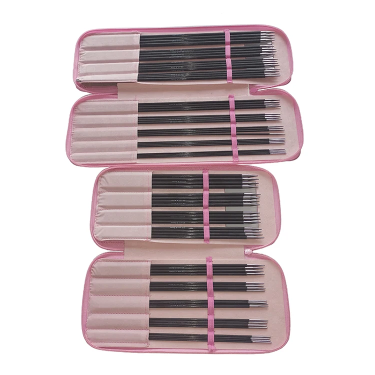 Good price copper and carbon fiber sewing tools smooth handle all kinds of size pink PU bag pack knitting needles sets