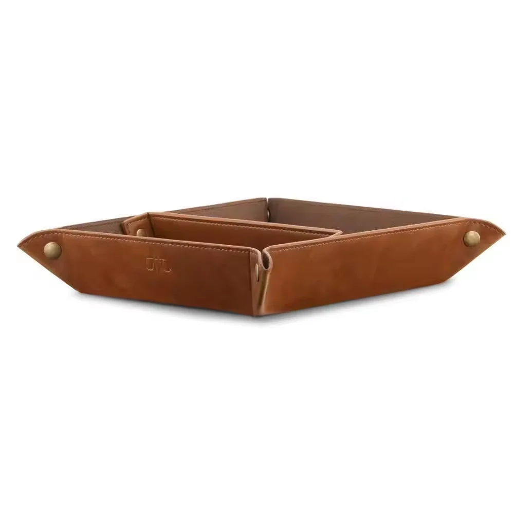 Pu Leather Bedside Nightstand Desktop Tray For Key Coin Wallet Watch