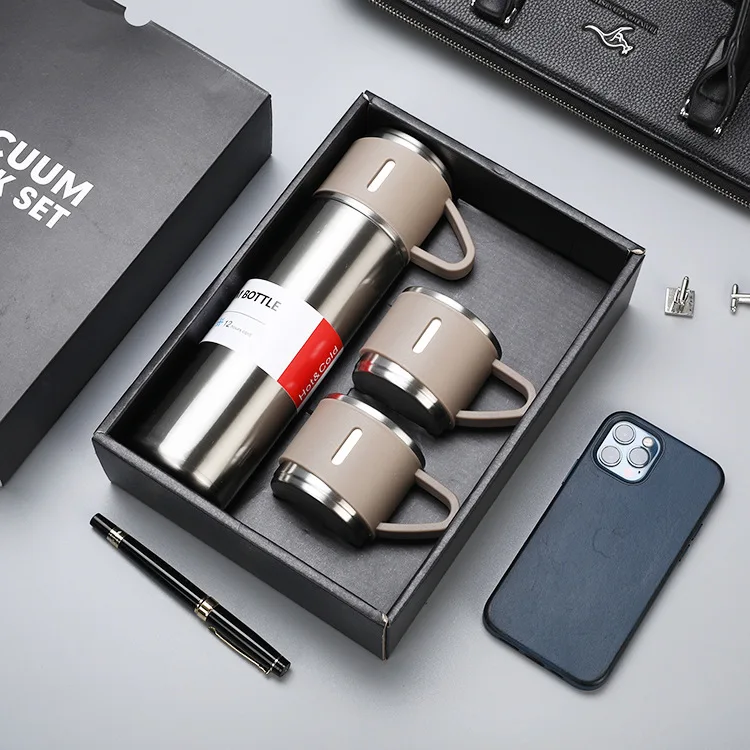 High Quality 500ml Stainless Steel Vacuum Thermos Flasks Coffee Tumbler Water Bottle Gift Set One Bottle With 3 Lids