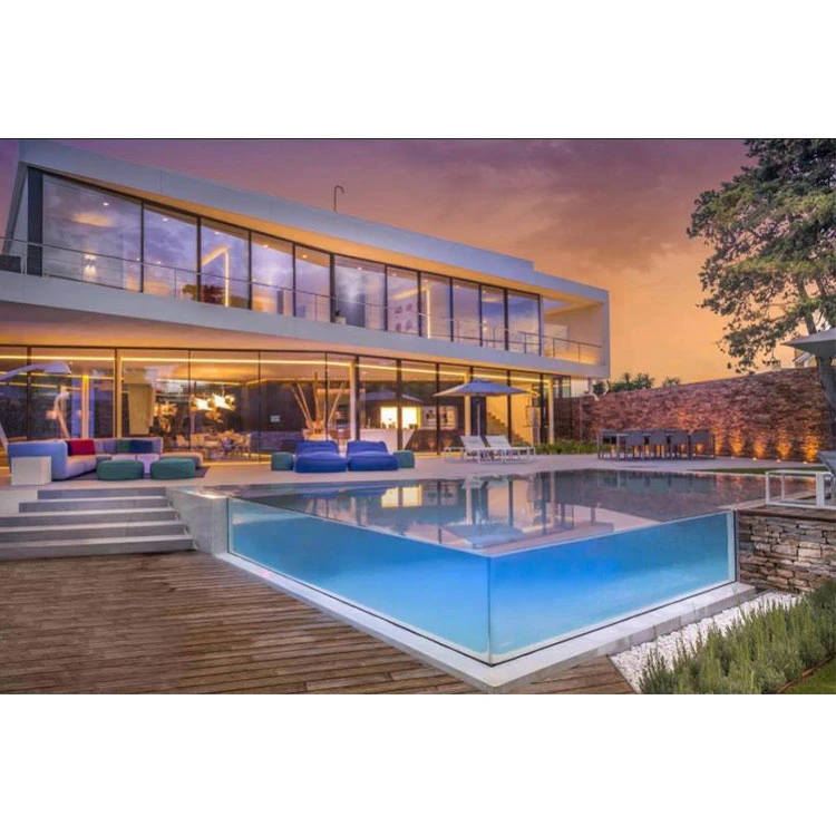 What material of glass is used in acrylic glass swimming pools