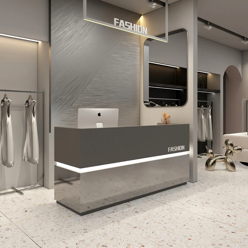 Customized Reception Station Modern Office Front Counter Grey Beauty Salon Reception Desk For Sale