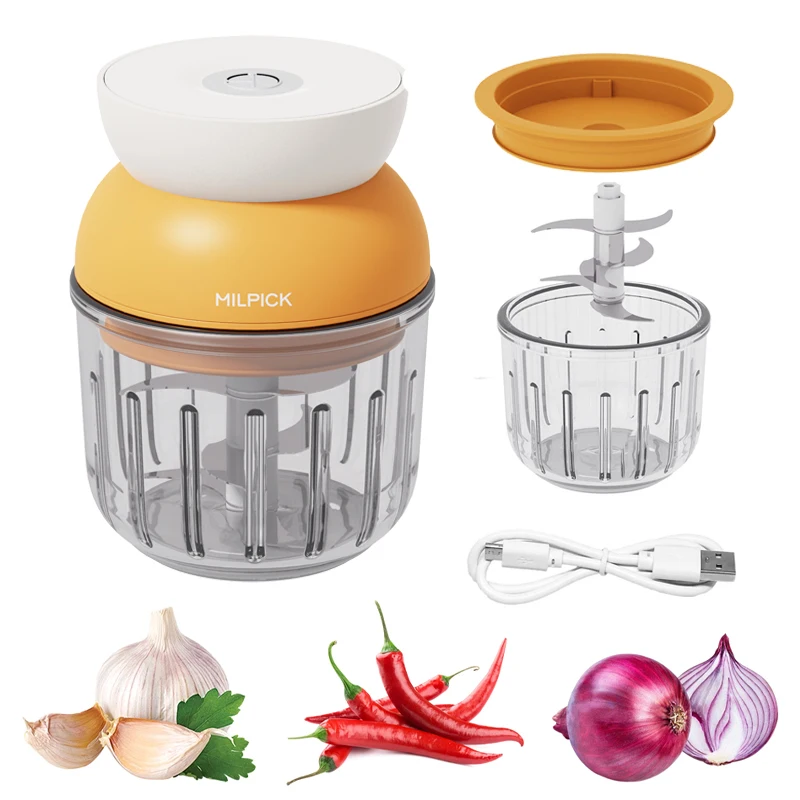 Powerful multifunctional custom portable vegetable veggies food grade rotating glass shell bowl mini garlic electronic chopper