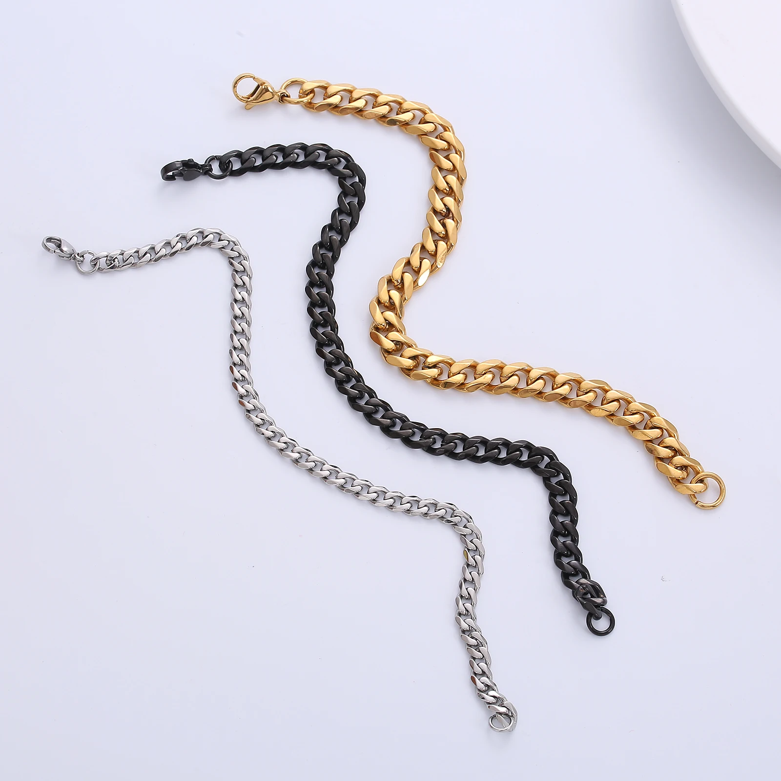 Mens Stainless Steel Silver Black Gold Chain Cuban link Bracelet