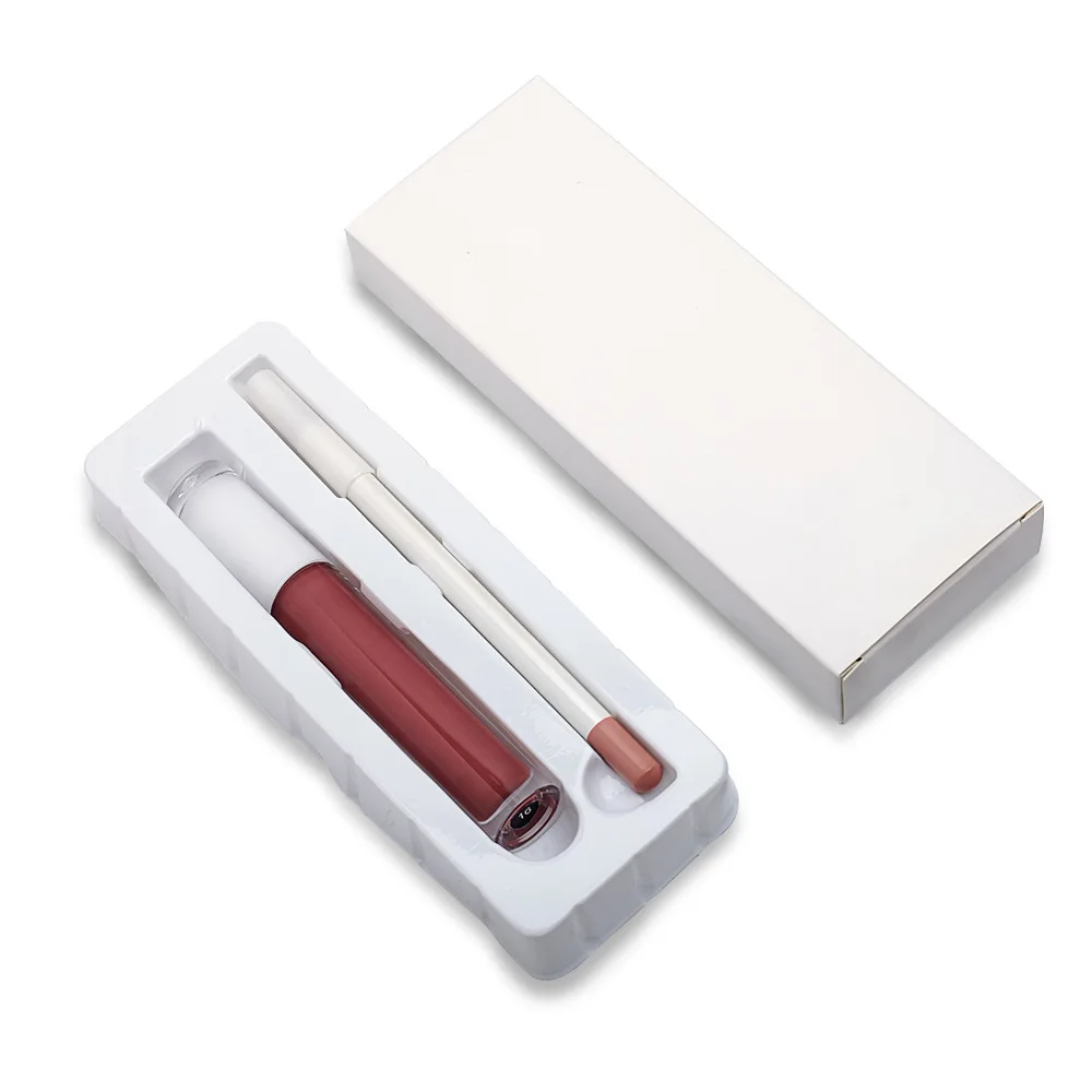 Lip Liner and Lip Gloss Set Matte Shimmer Lip Gloss with Led Light and Mirror