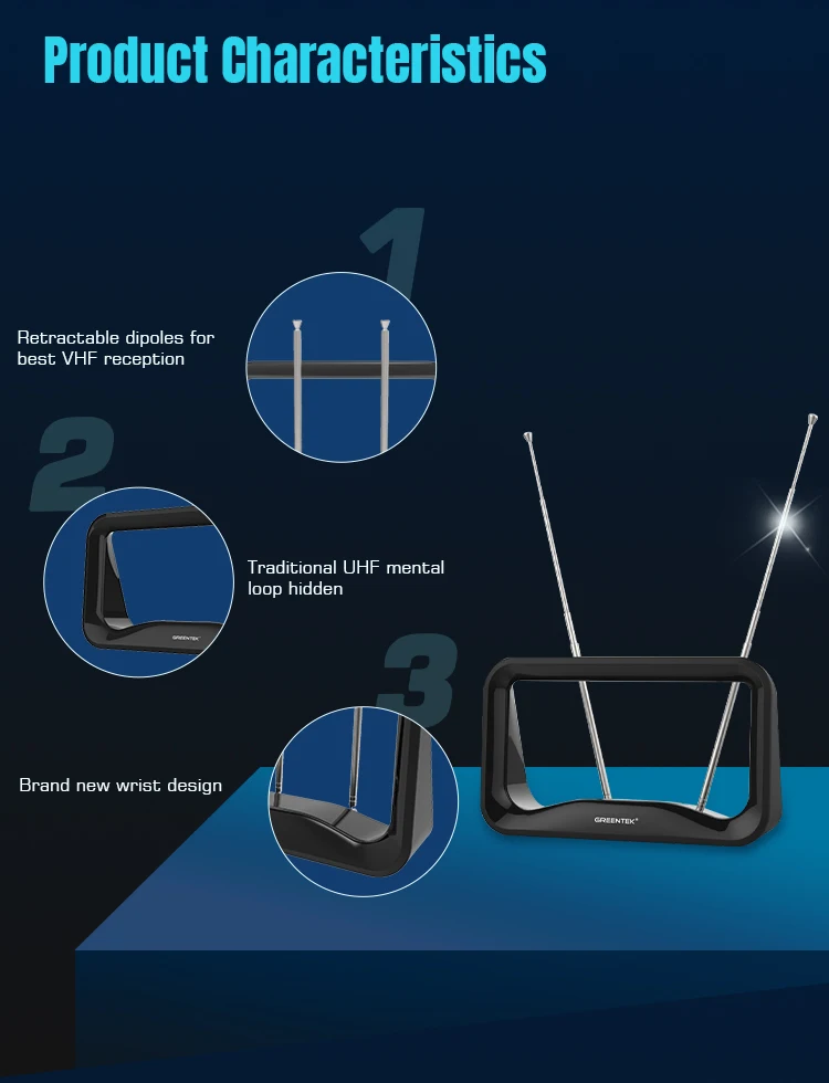 GREENTEK Amazon Hot Selling Plastic Black Digital Indoor TV  Antenna