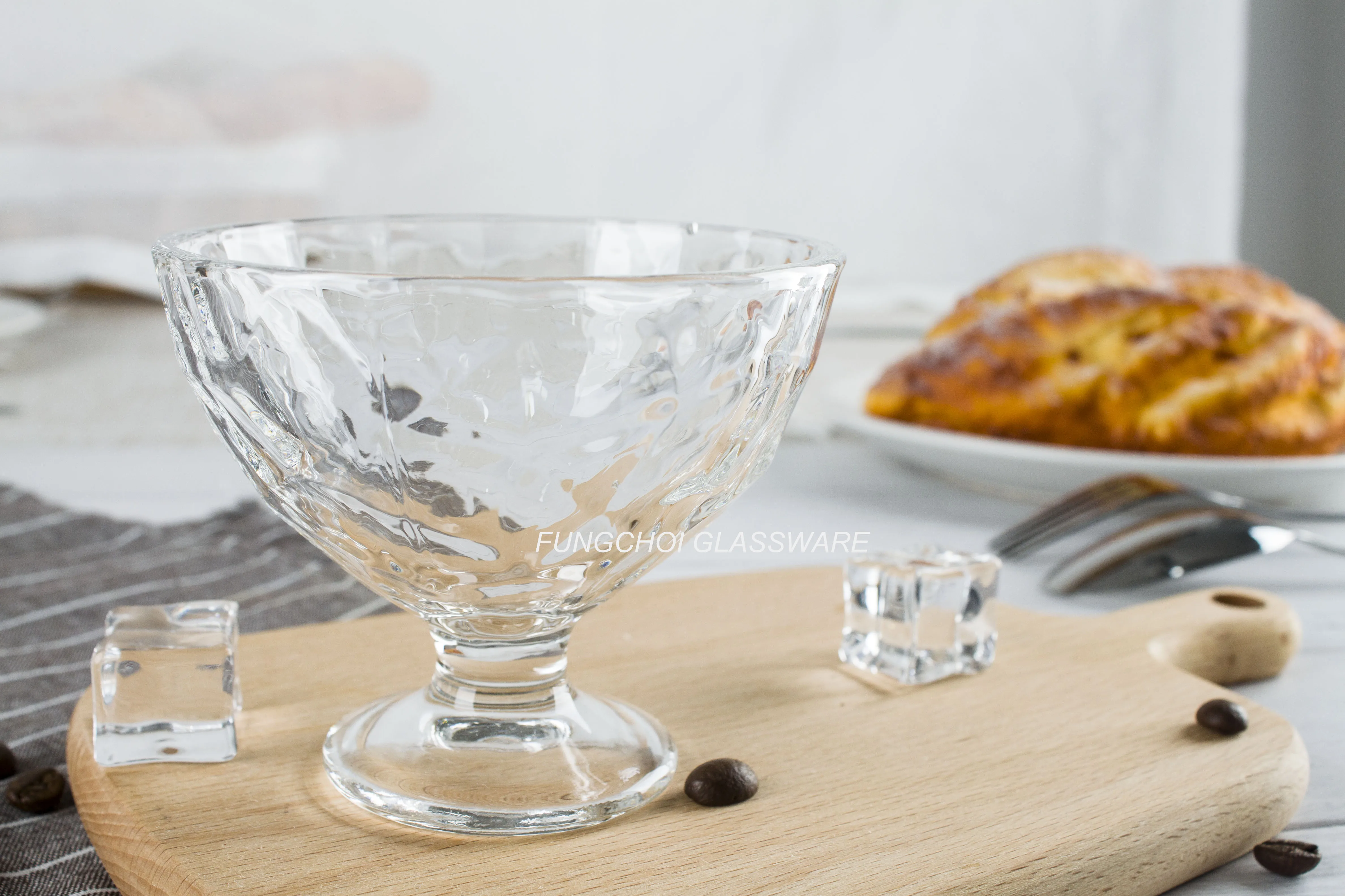 4.7oz 140ml transparent diamond cutting shape design freeze safe ice cream glass bowl for dessert