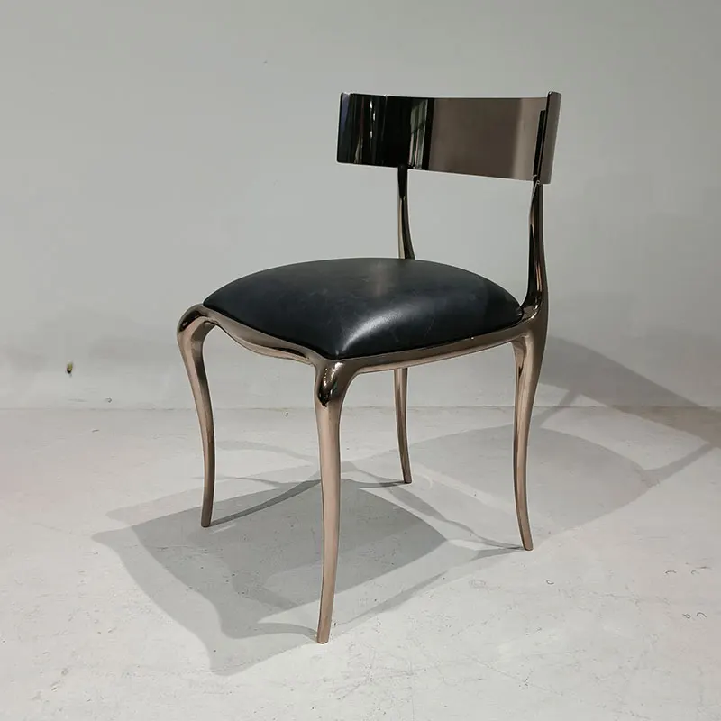 Italian Stylei Luxury Dining Chair Black Leather & Stainless Steel Contemporary Design Style for Home Furniture Rest Chair