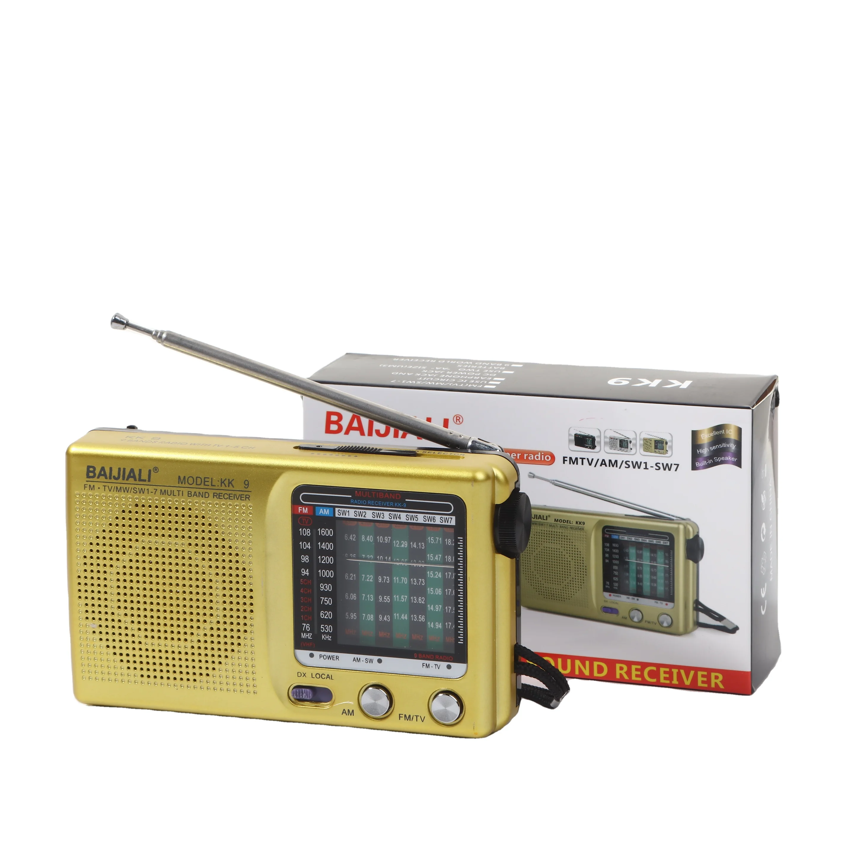 Mini Radio multibande Portable FM/AM/SW, radio KK9 FM shortwave elderly radio Full multi-band black silver gold tri-color