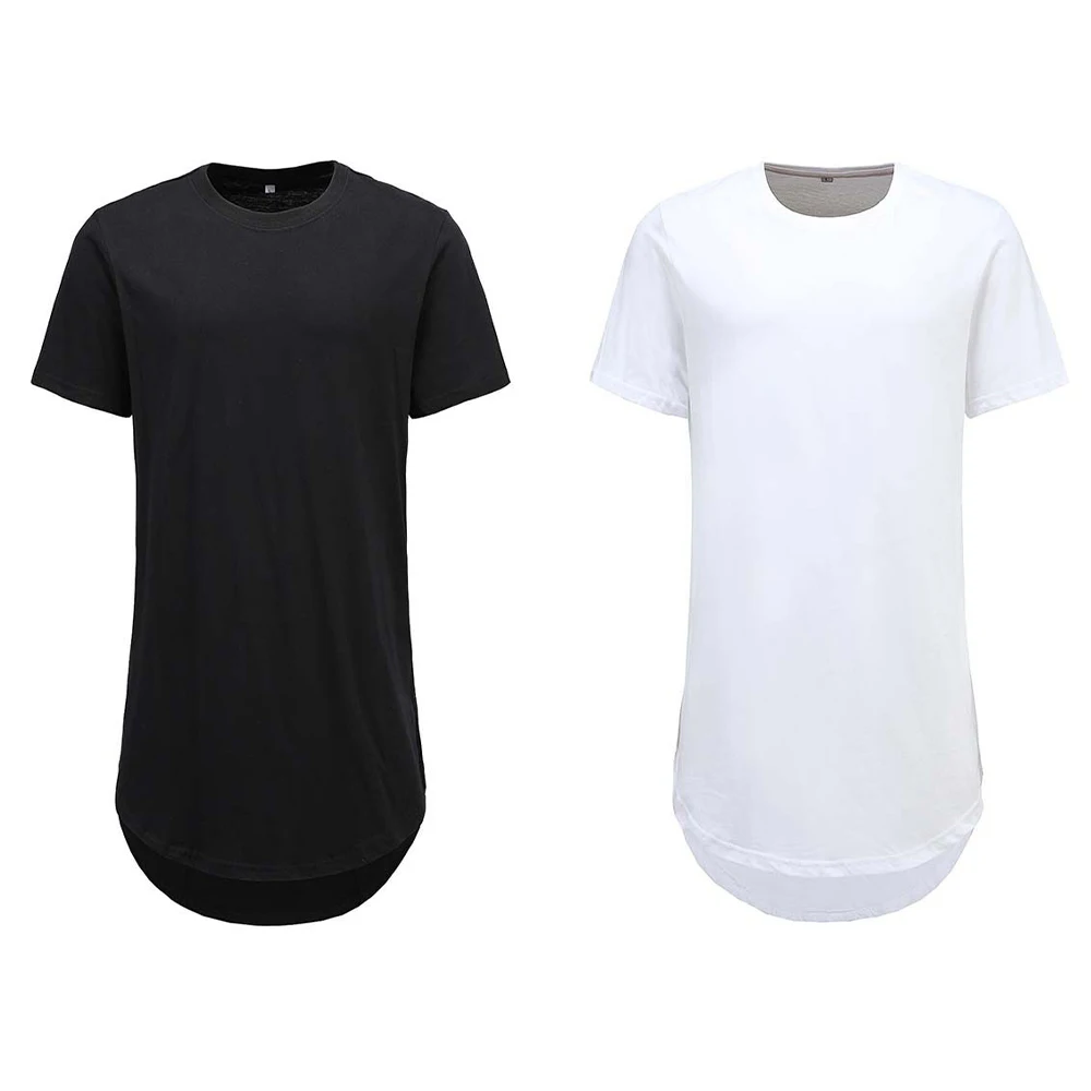 Custom 100% cotton Slim Hipster Hip Hop Fit T-Shirts Long Line Men T Shirt Blank Longline T Shirts With Curved Hem