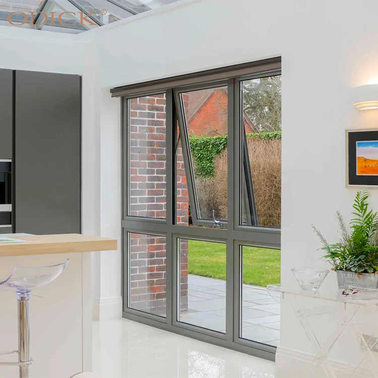 Modern Design Hurricane Proof Aluminum Hung Window Thermal Break Double Glazed Awning Windows For Villa House