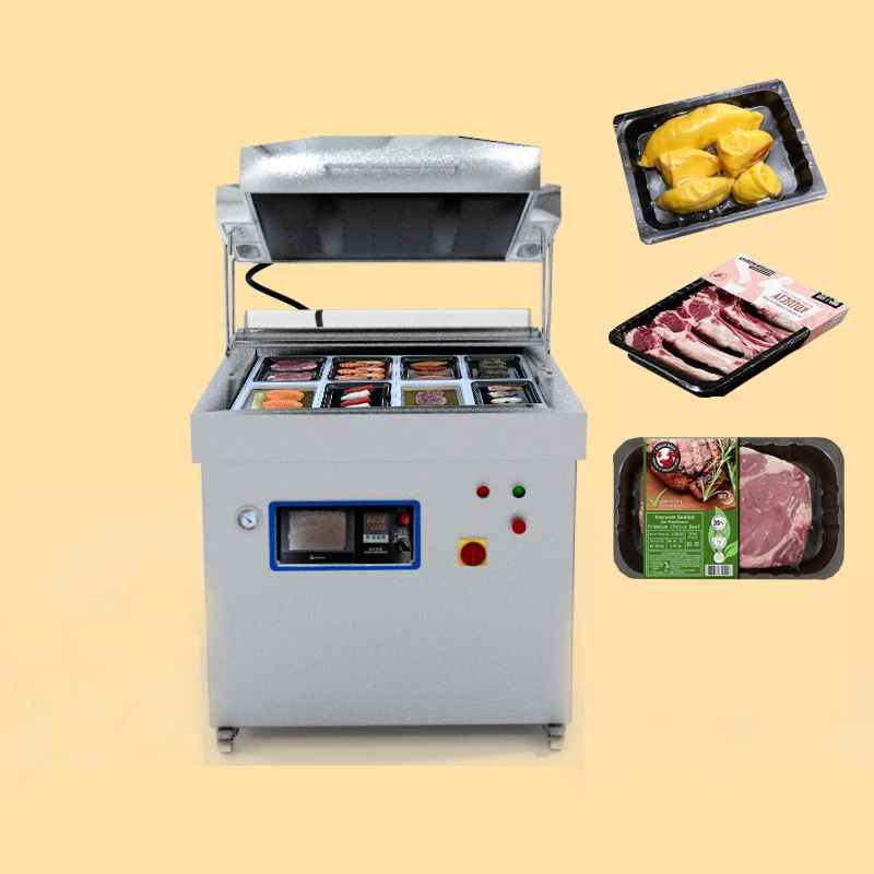vacuum skin pack machine for seafood salmon shrimp durian beef chicken tray sealer machine