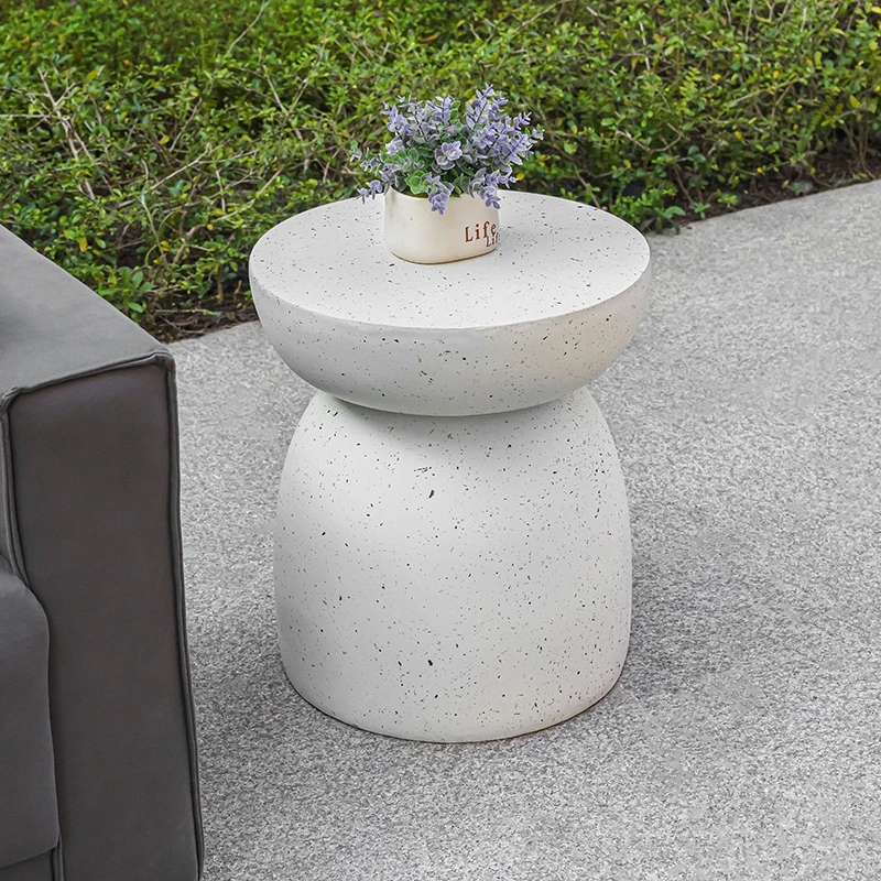 White Faux Terrazzo Drum Garden Table Only Suitable For Your Garden But Also Suitable For Living Space As An Accent Table