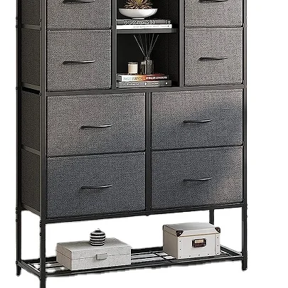 Black Fabric Eight Drawer Storage Large Capacity Cabinet Living Room Bedroom Storage Shelf With Two Dividers In The Middle