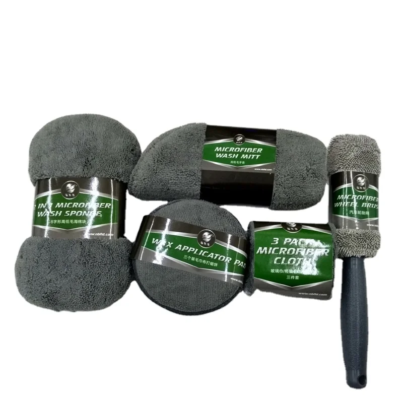 Best selling soft Microfiber Towel rolls Detailing Wheel Brush Waxing Sponge Combination Car Cleaning towel with logo