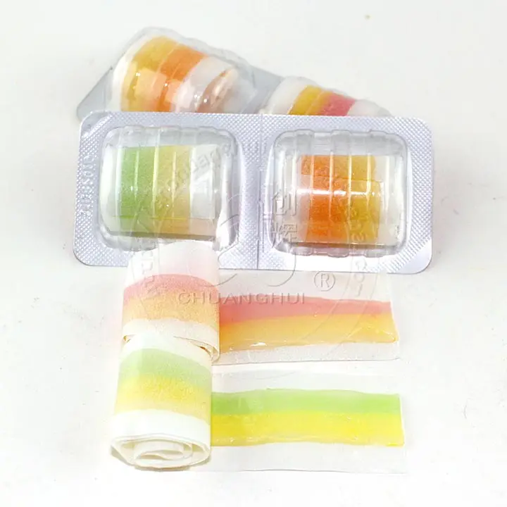 2pcs in 1 fruit Flavors soft gummy roll gummy candy in tablet