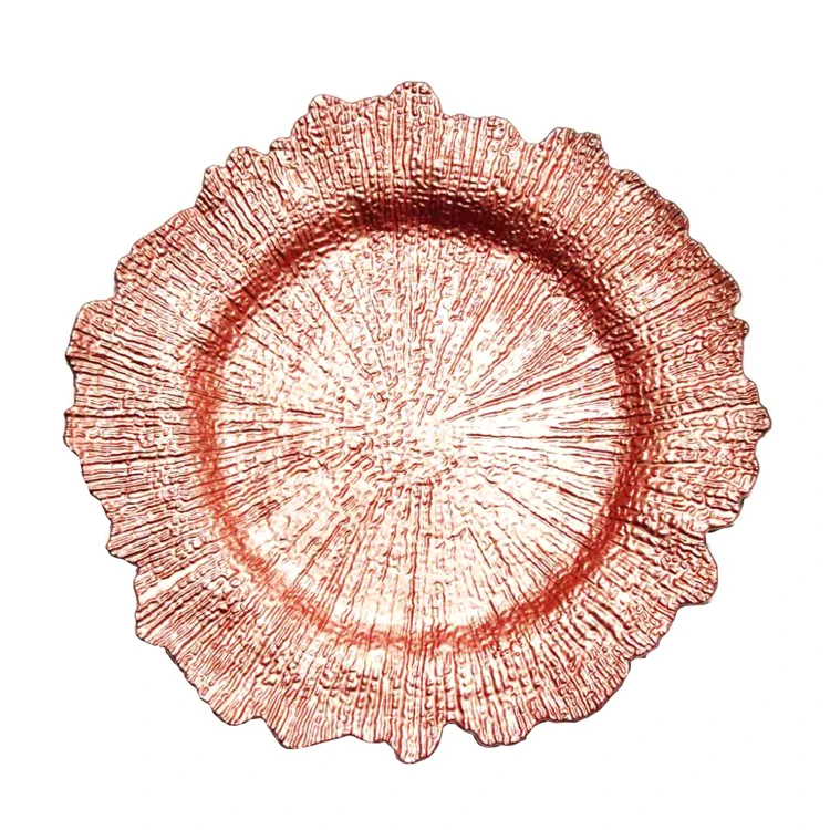  High Quality 13 Inch Unbreakable Wedding Party Decorative Under Plates Silver Round Reef Plastic Charger
