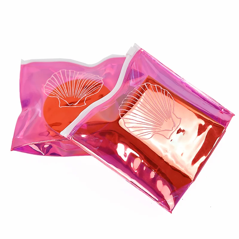 Custom clear PVC holographic shinny plastic biodegradable zipper pouch for Jewelry Earring Necklace packaging ziplock bag