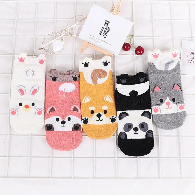 Wholesale Spring Autumn Cotton Fashion Cartoon Animal Short Cute Dog Teen Tube Ankle Socks for Women Girls
