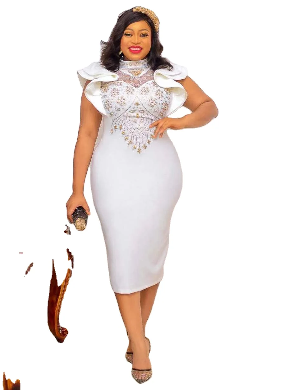 J&H 2023 new arrivals beaded career dresses for women elegance bodycon midi dress high quality summer casual dress