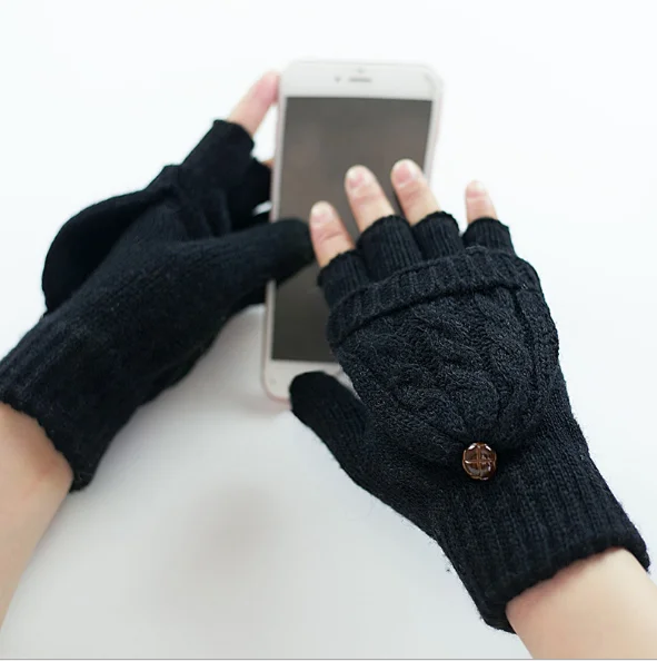 2022 hot sales ylm lovely japanese Dinosaur Glove Woman Winter Thickening and warmth Cartoon knit cotton Plush half finger glove
