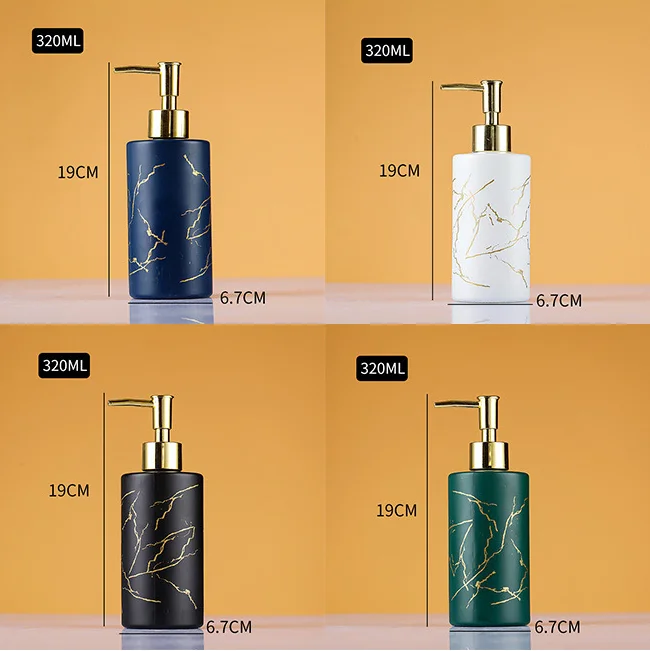 Luxury 320ml Marbling Glass Pump Bottle for Shampoo Bath & Toilet Supplies