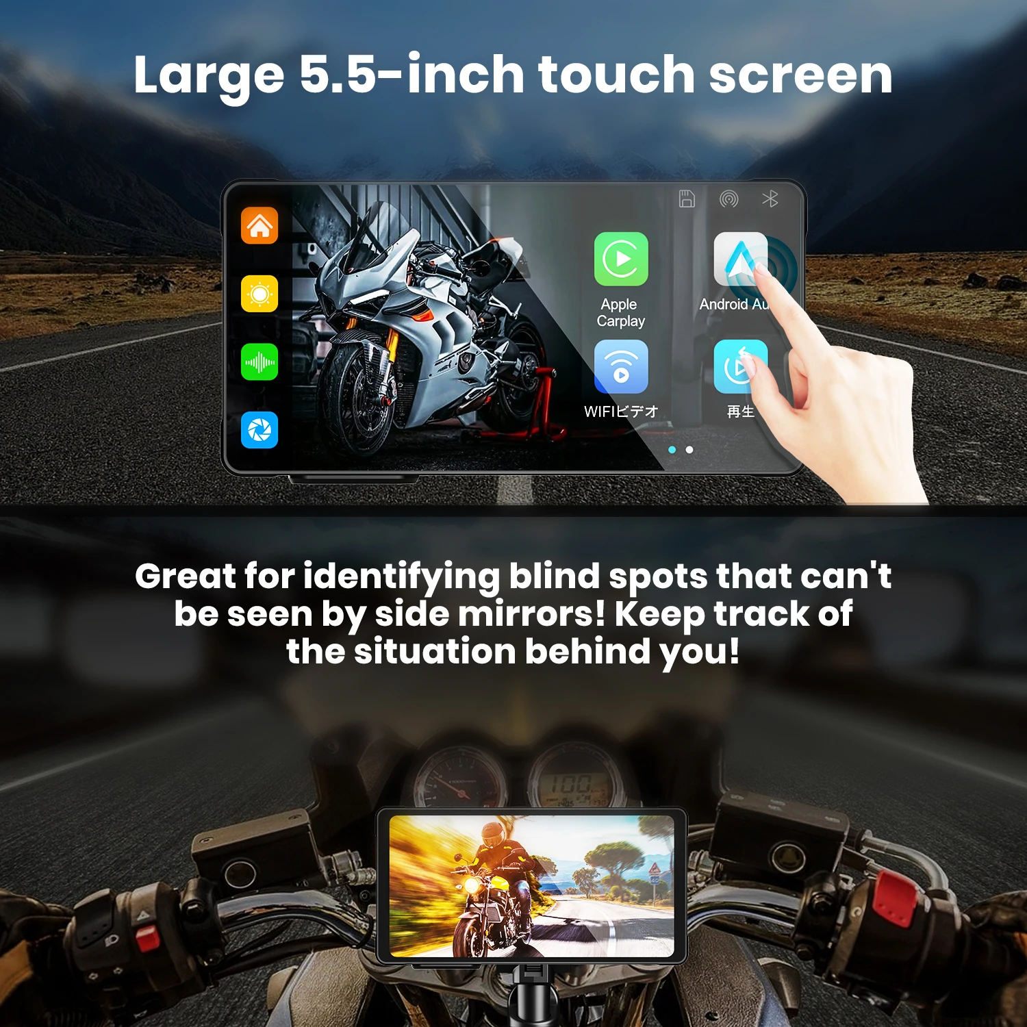 Motorcycle GPS with Carplay 5 Inch waterproof display screen Carplay Android auto HD Navigation 3D map sd card Wireless Carplay