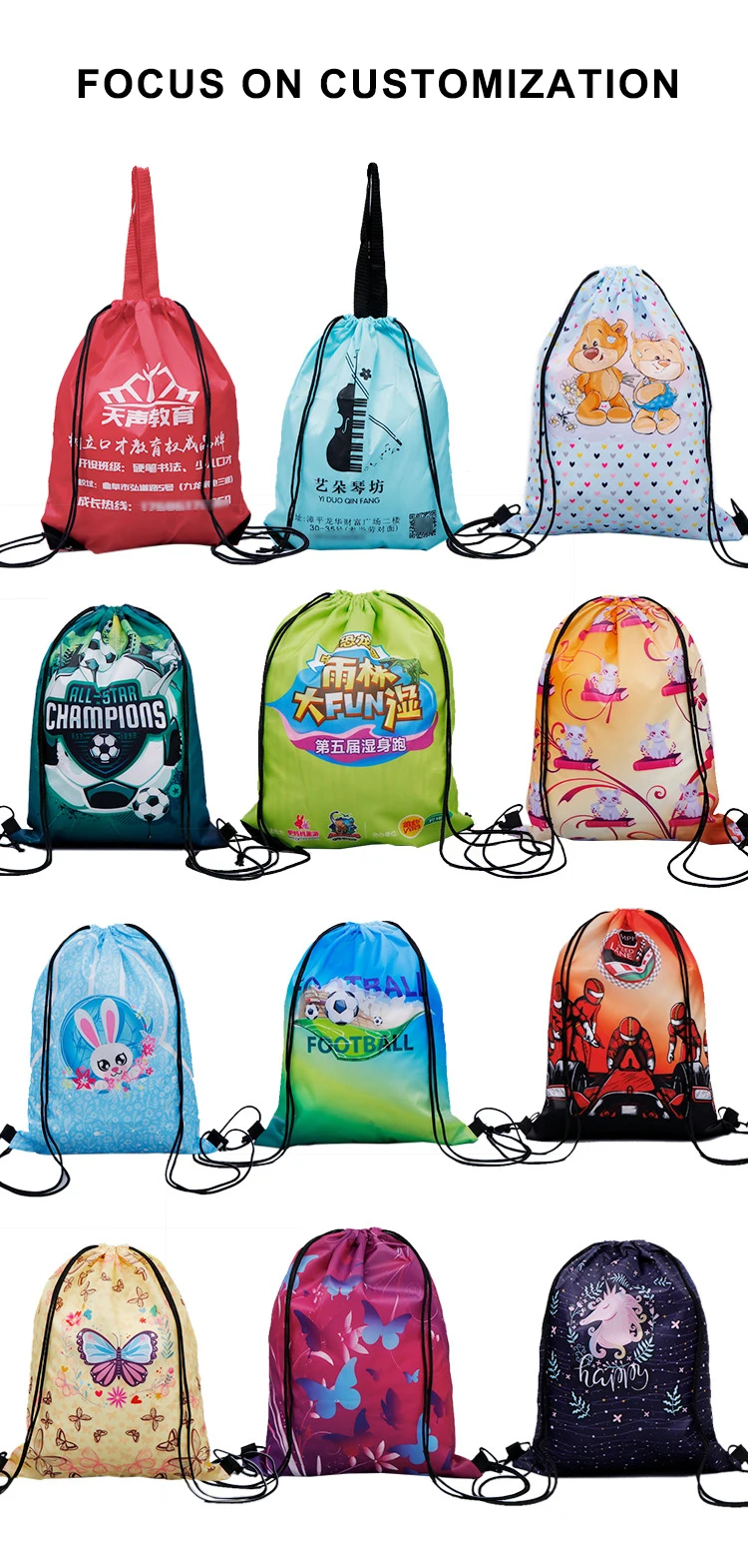 Wholesale Sports Waterproof Oxford Cloth Polyester Nylon Outdoor Pocket Drawstring Backpack