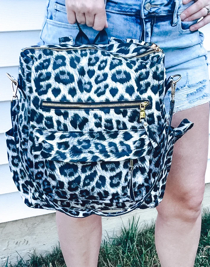 Vegan Leather Adjustable Cow Print Backpack Purse Leopard Convertible Backpack With Leather Strap