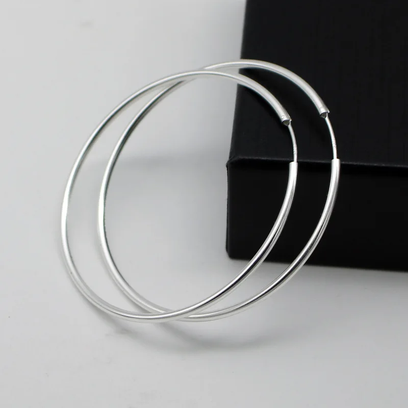 S925 Sterling Silver Needle Allergy Resistant Hollow Tube  Big Ear Ring Simple Smooth Large Circle Female Silver Earrings