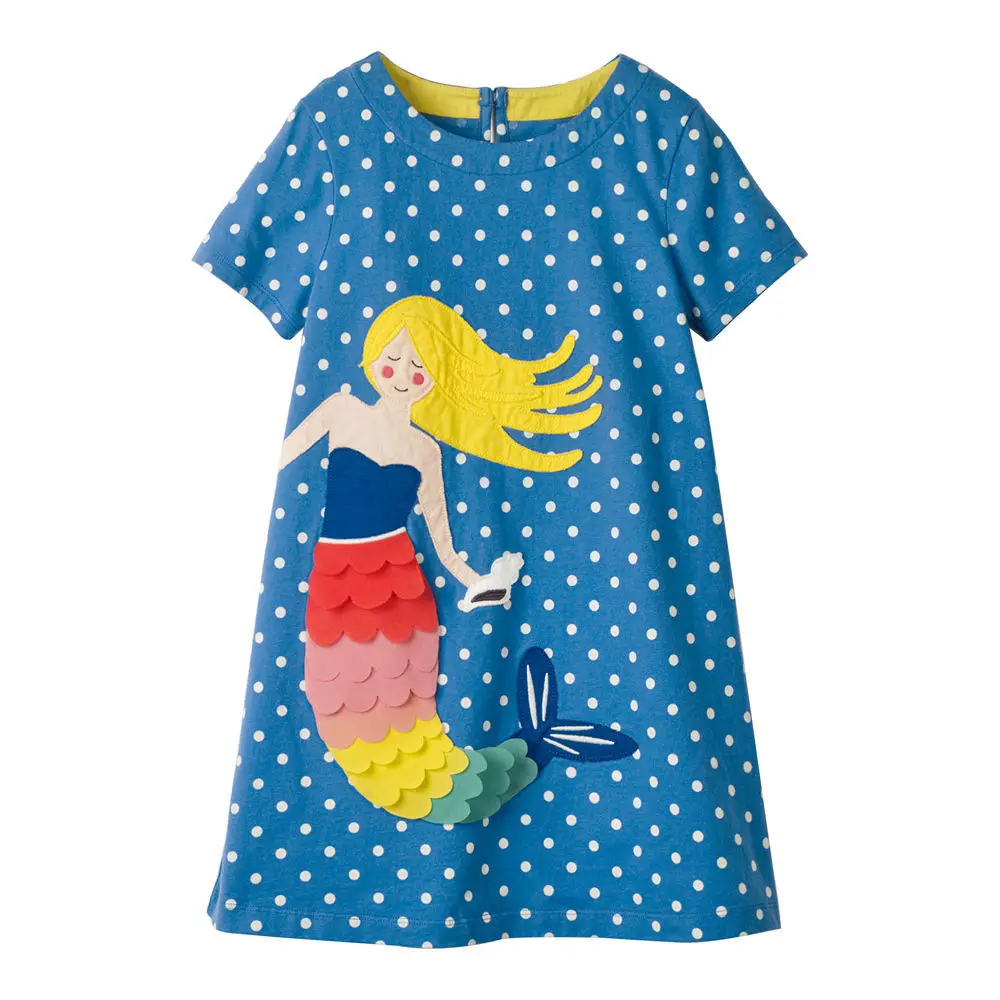 
Newest Kids Summer Mermaid Dress Polka Dots Baby Little Girls Dress Short Sleeve Kids Clothes 