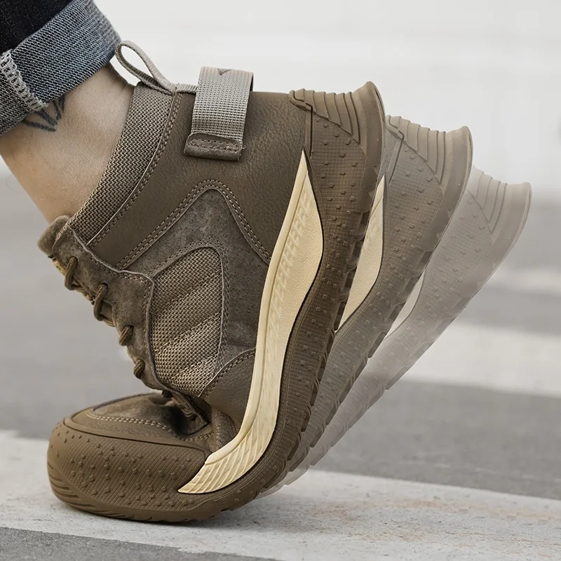 sapatos de trabalho Khaki middle cut genuine leather pigskin men work boots with kavlar midsole