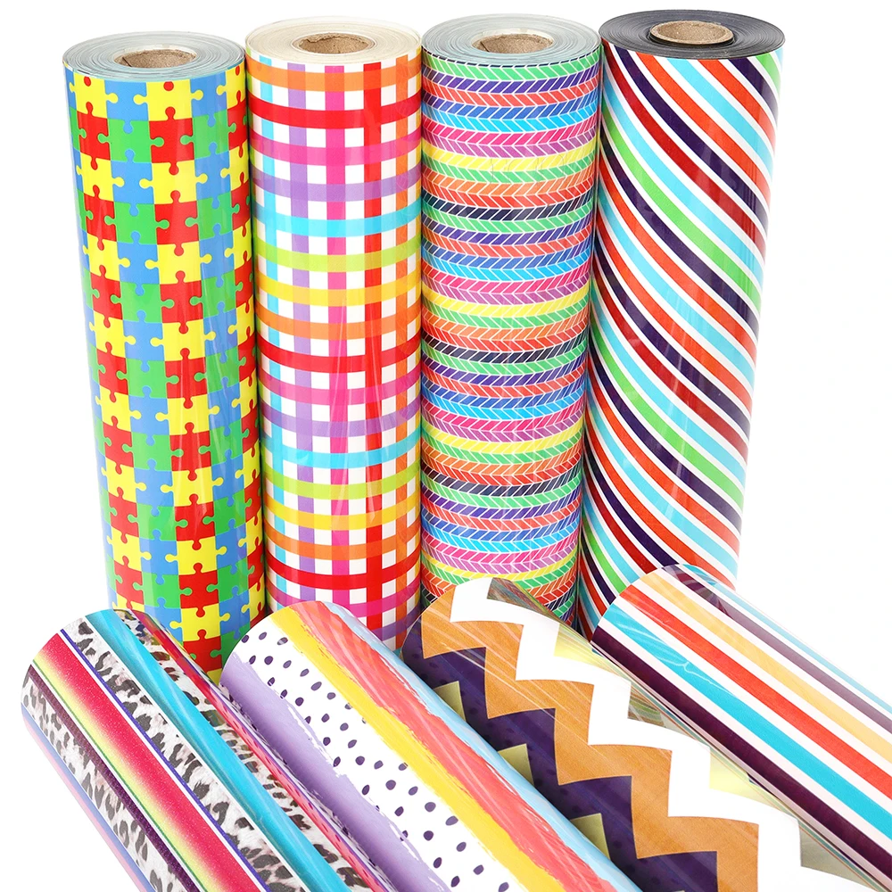 20inx50Yard Different Designs irregular grid puzzle printable pu flex heat transfer film iron on vinyl for cricut