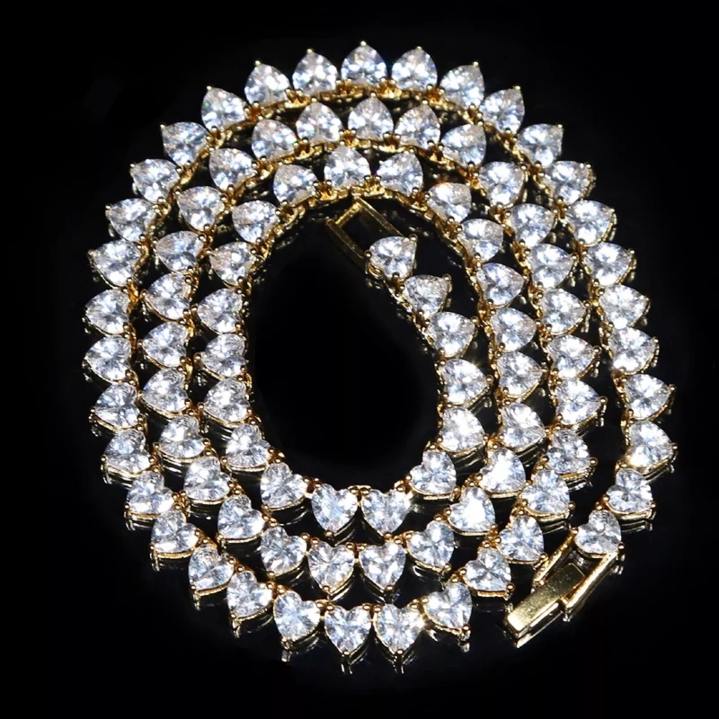 Hip Hop Jewelry Adjustable VVS DEF Heart Cut Moissanite Tennis Necklace 14k Gold Moissanite Tennis Chain