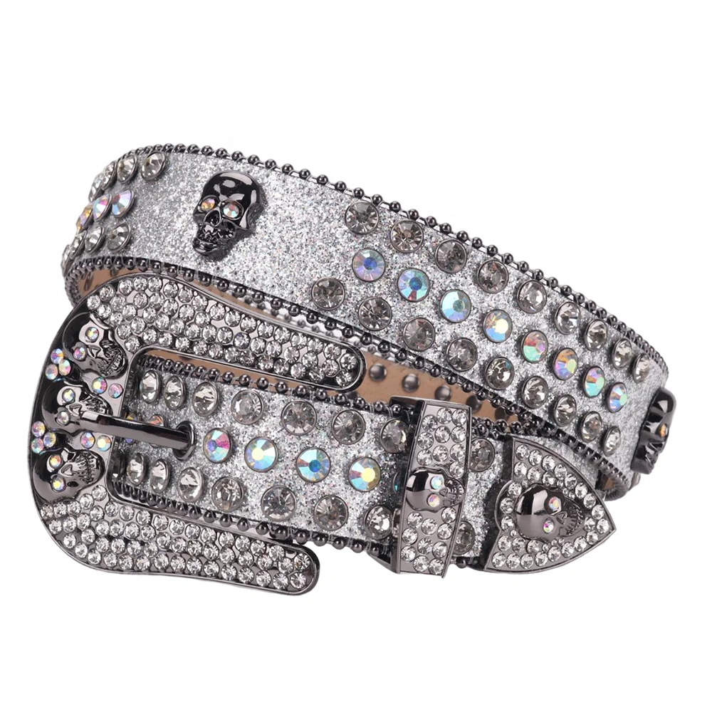 TENGMEI Factory Price Customized Logo Western Cowboy Skull Rhinestone Belts For Men Bling Bling BB Simon Diamond Belt Vendor