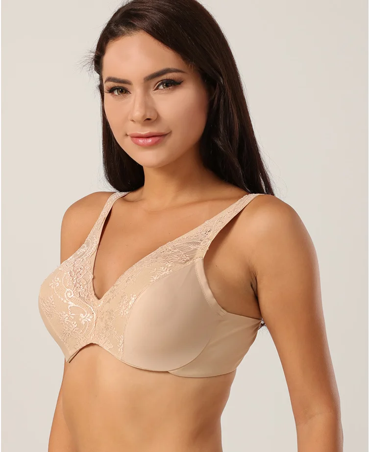 Wholesale New Design Ladies Lace Seamless Bra Plus Size Laser Cut Soft Bra Large Size 90C 90D Skin-friendly Quality Bra