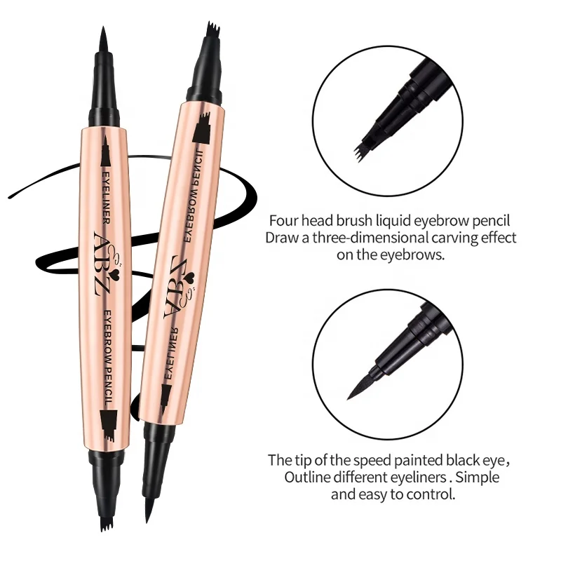 ABZ Private Label Waterproof Quick Drying 2 in 1 Four-forks Eyebrow Mascara for Eye Makeup